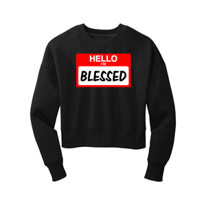 'Hello I'm Blessed' Long Sleeve Black Crop Top