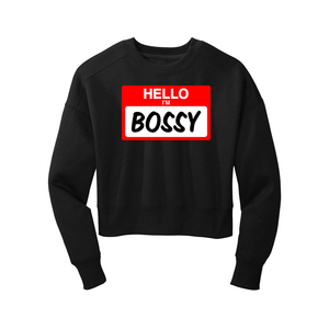 'Hello I'm Bossy' Long Sleeve Black Crop Top