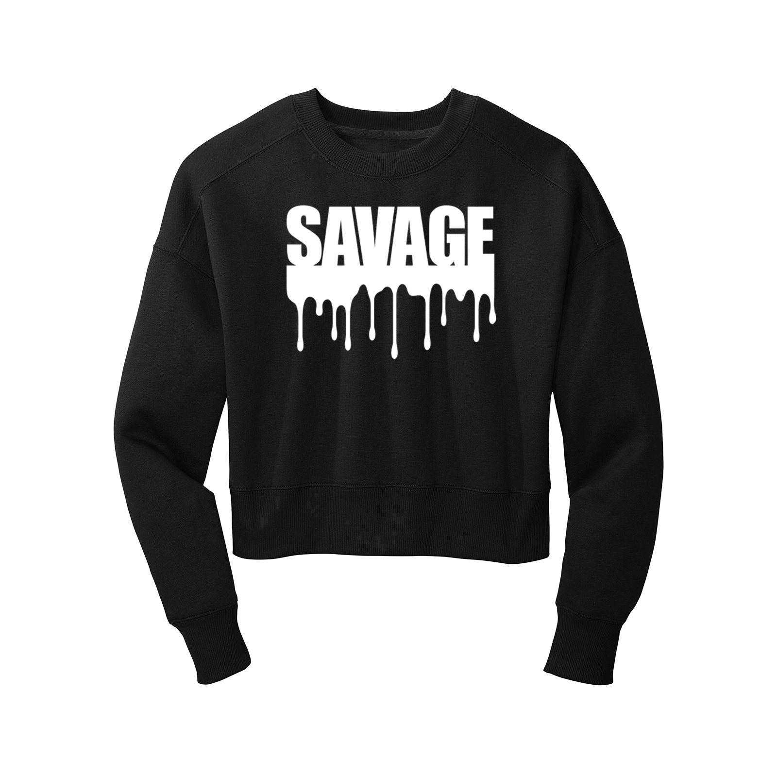 'Savage Drip' Long Sleeve Black Crop Top